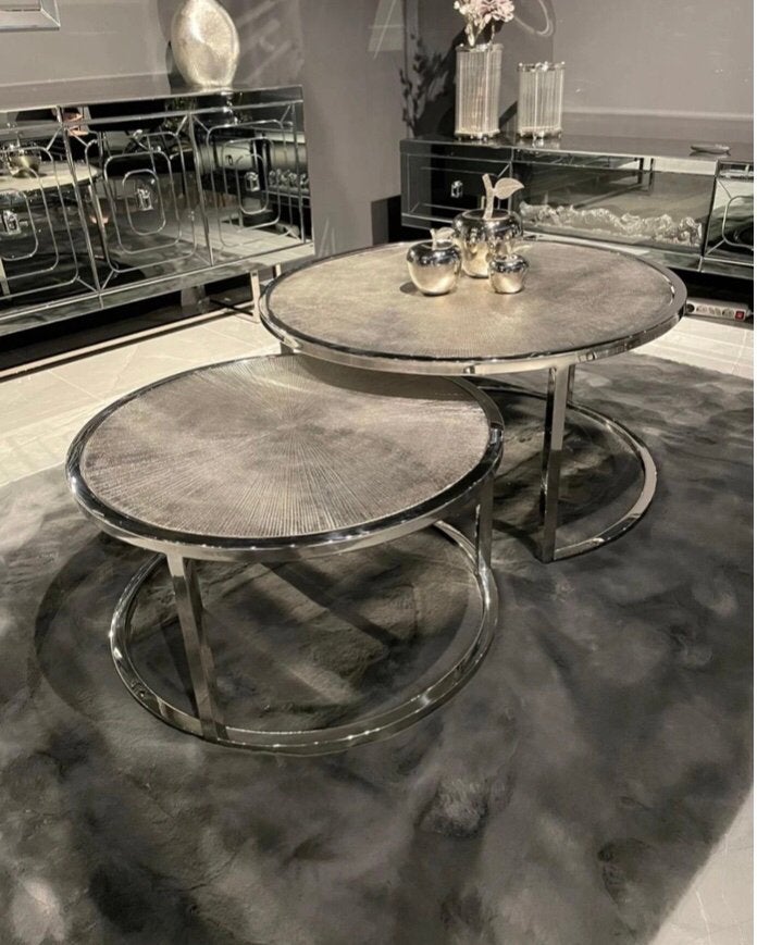 Salontafel set rond zilver, Ophalen, Rond, 50 tot 100 cm, Zo goed als nieuw
