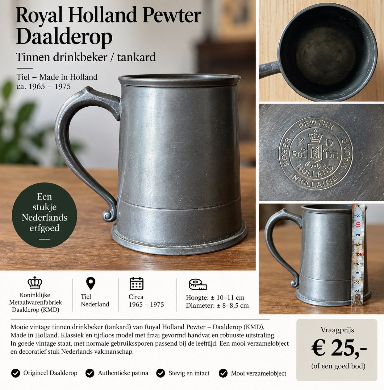 Royal Holland Pewter Daalderop (KMD) tinnen drinkbeker, Ophalen of Verzenden