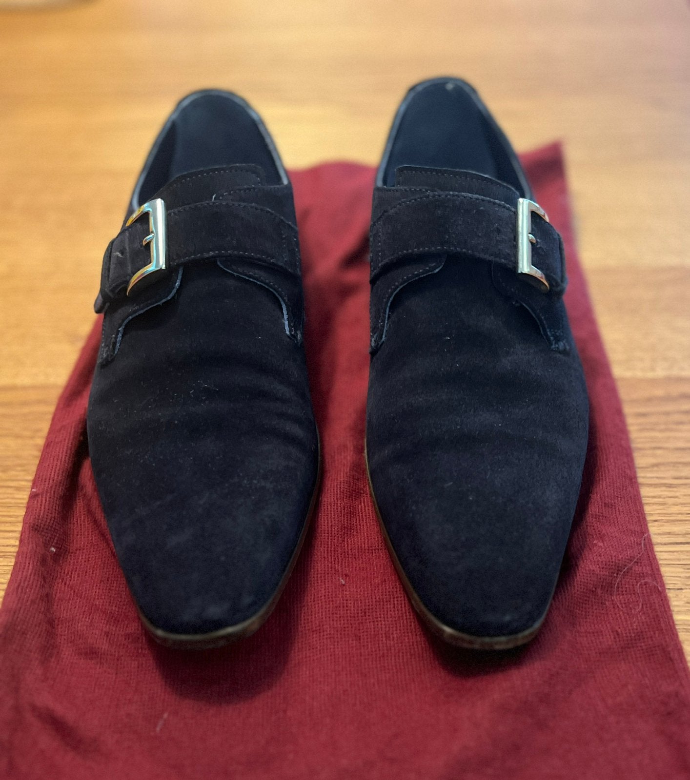 Greve donkerblauwe suède handgemaakte herenschoenen 7,5, Kleding | Heren, Ophalen of Verzenden, Zo goed als nieuw, Blauw