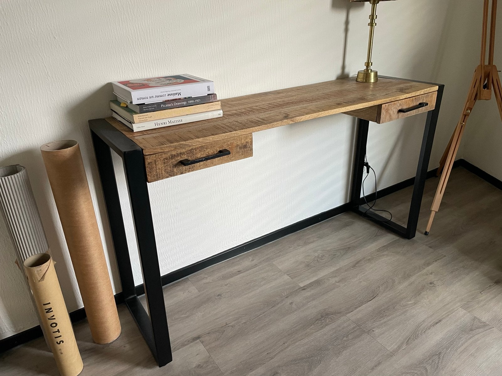 Industriële sidetable van hout, 140x40x80 cm, Ophalen, Gebruikt, 100 tot 150 cm, Overige houtsoorten
