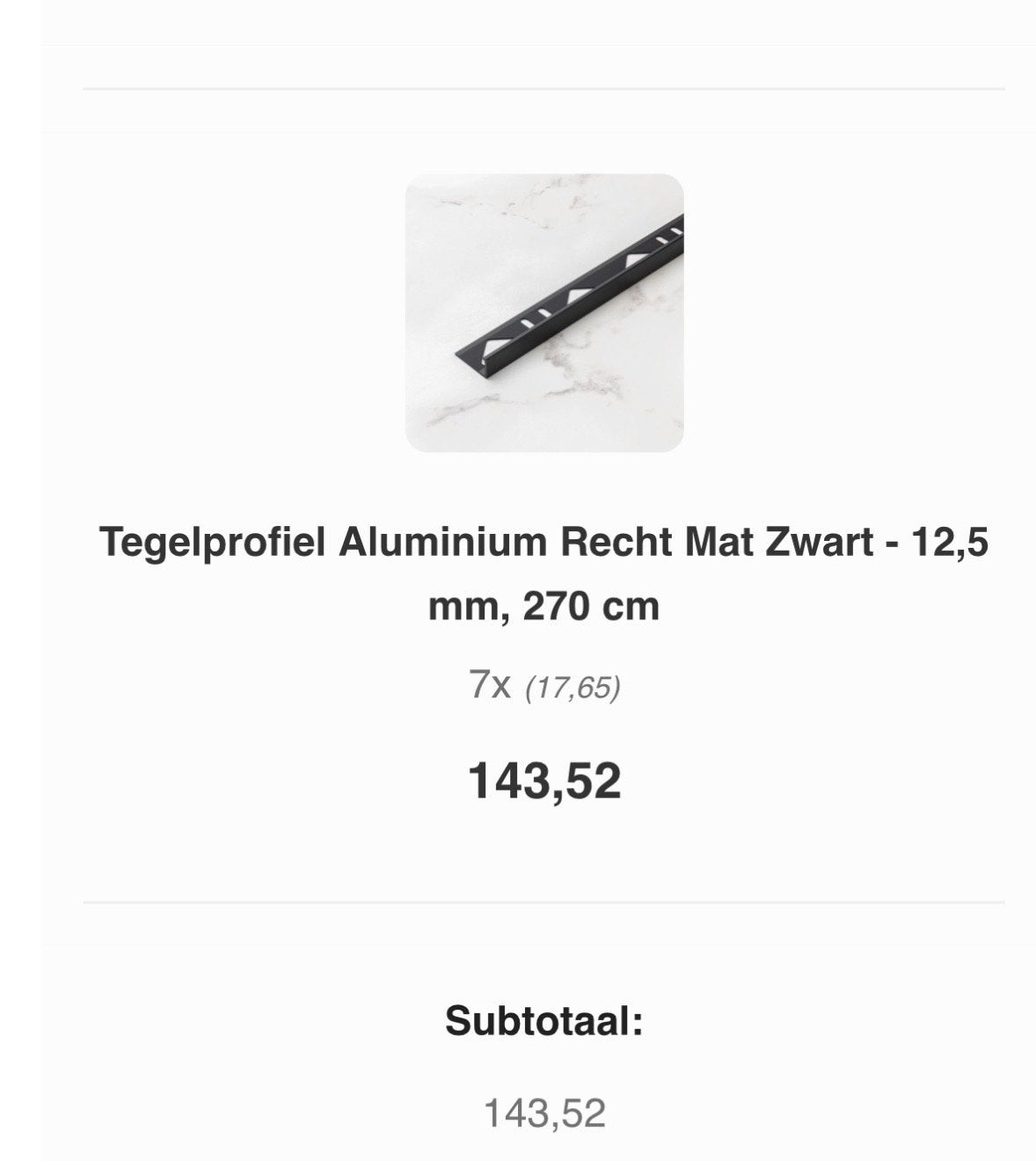 6x Tegelprofiel Aluminium Recht Mat Zwart - 12,5 mm, 270 cm, Ophalen, Overige typen, Nieuw, Minder dan 20 cm