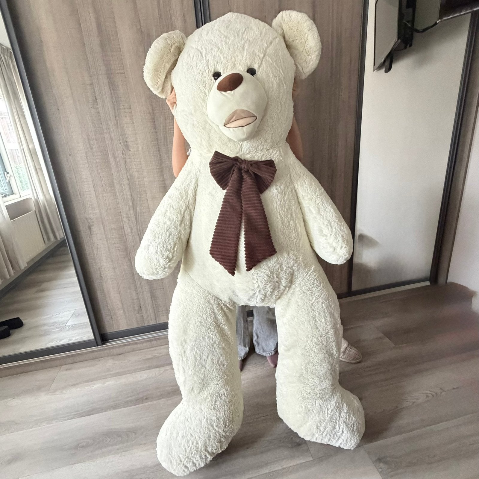 witte teddybeer met bruine strik, Ophalen, Beer, Zo goed als nieuw, Klein (minder dan 20 cm)