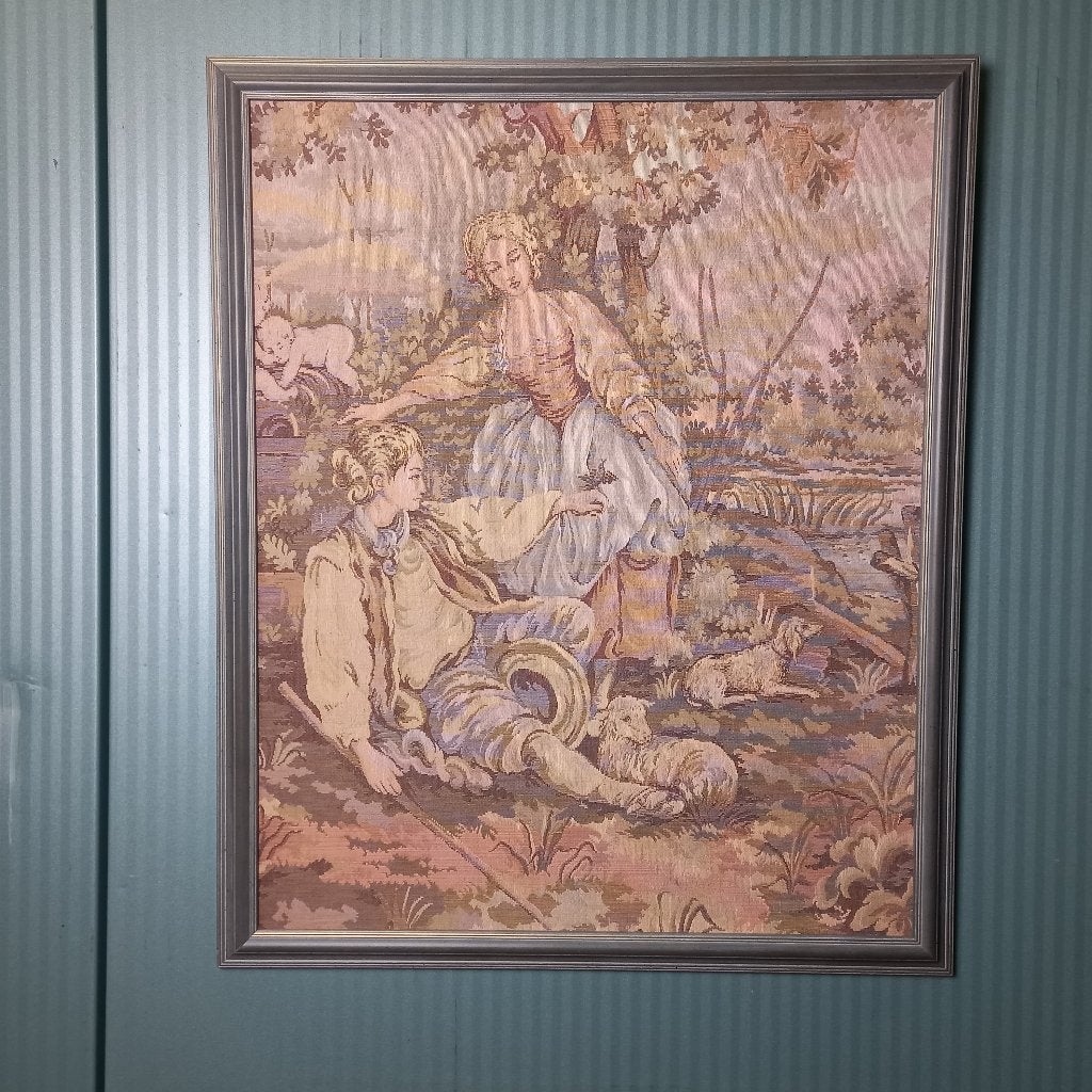 Antieke Italiaanse gobelin in houten lijst, Huis en Inrichting, Woonaccessoires | Wanddecoraties, Ophalen of Verzenden, Handgemaakt