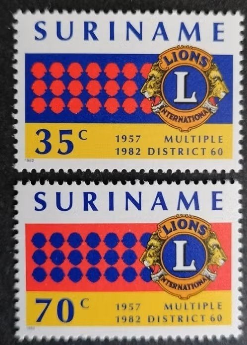 Suriname 1982 - nvph 296-297 - Lions Club, Ophalen of Verzenden, Postfris