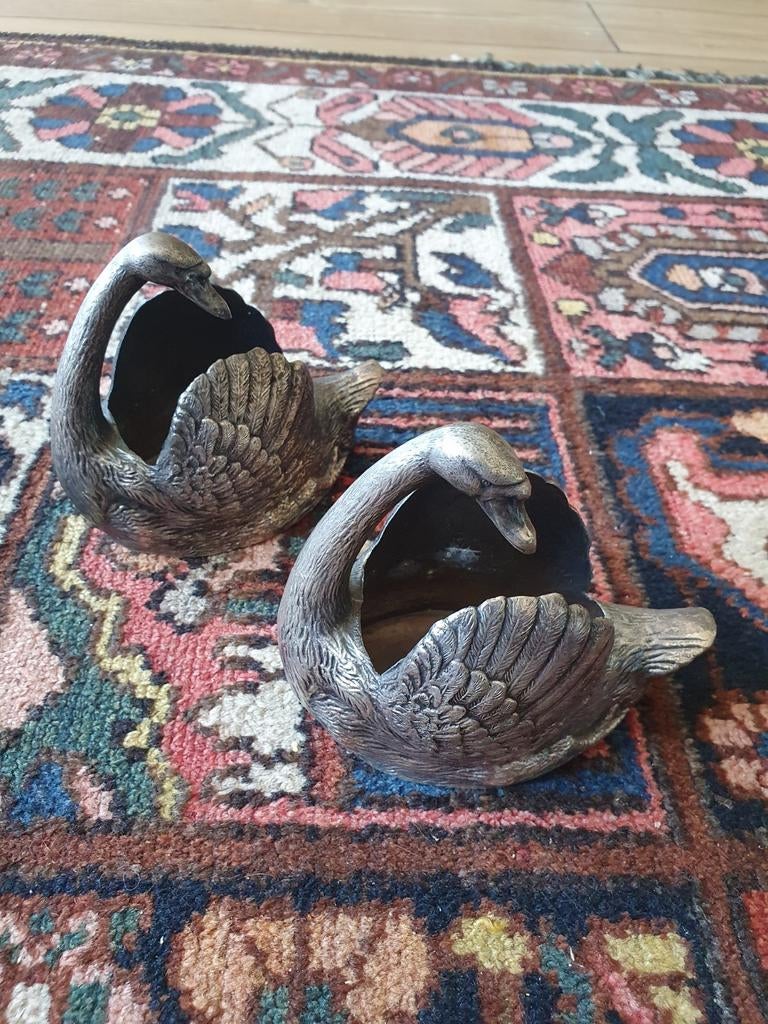 2 verzilverde zwanen servethouders, setprijs., Antiek en Kunst, Antiek | Goud en Zilver, Ophalen of Verzenden