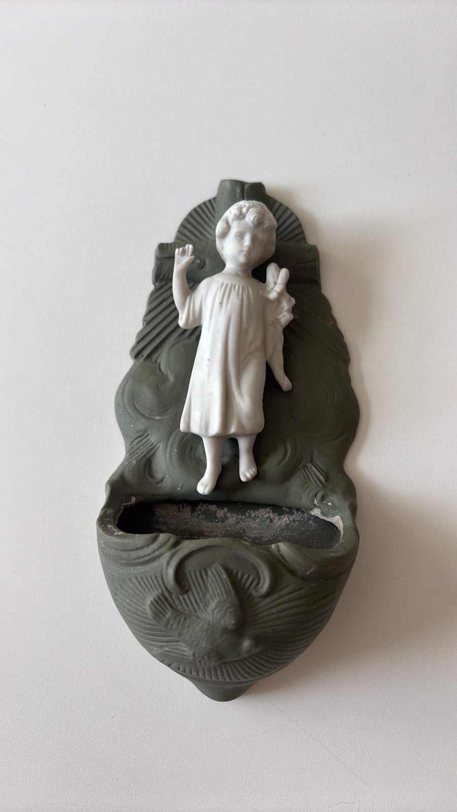 Antiek biscuit porseleinen wijwaterbakje, 1900/1930, Antiek en Kunst, Ophalen of Verzenden