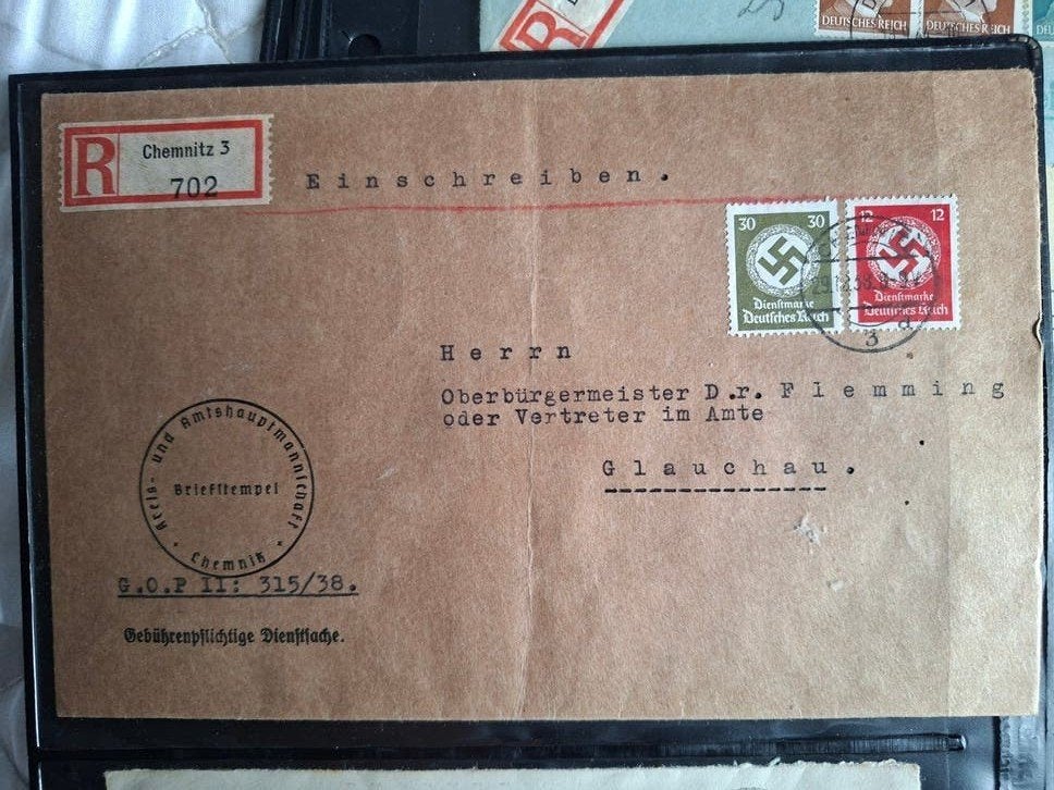 Duitse aangetekende dienstbrief 1938, Ophalen of Verzenden