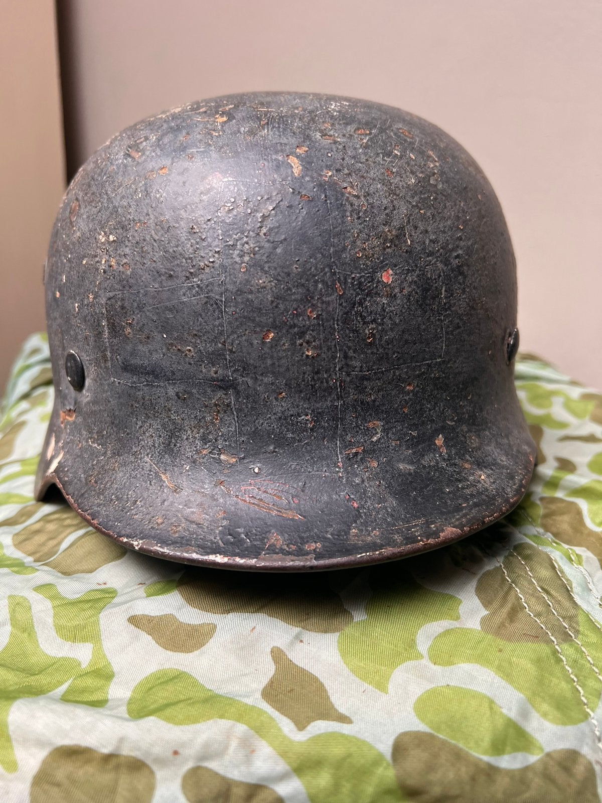 Duitse camo helm woodchip ex medic ex xx, Verzamelen, Ophalen of Verzenden, Duitsland, Helm of Baret