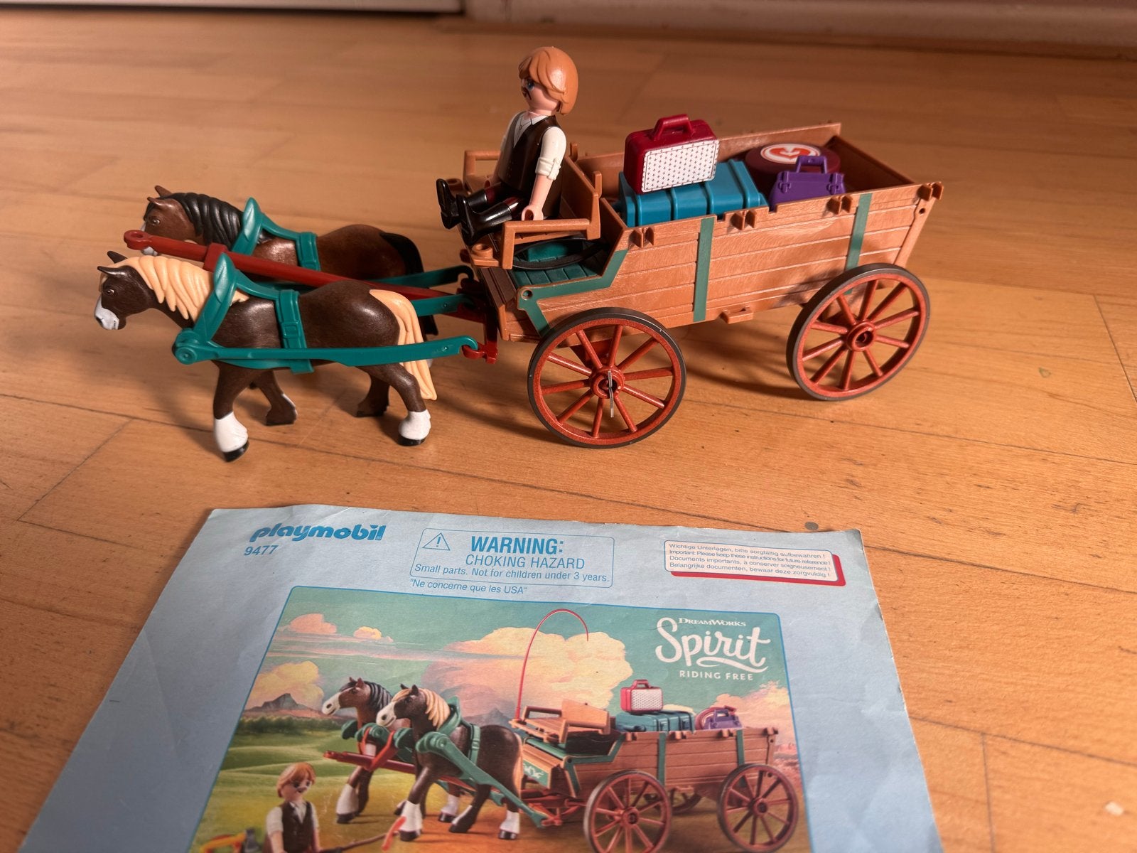 Playmobil Spirit Riding Free Koets met Paarden - Set 9477, Complete set, Voertuig, Ophalen of Verzenden, Zo goed als nieuw