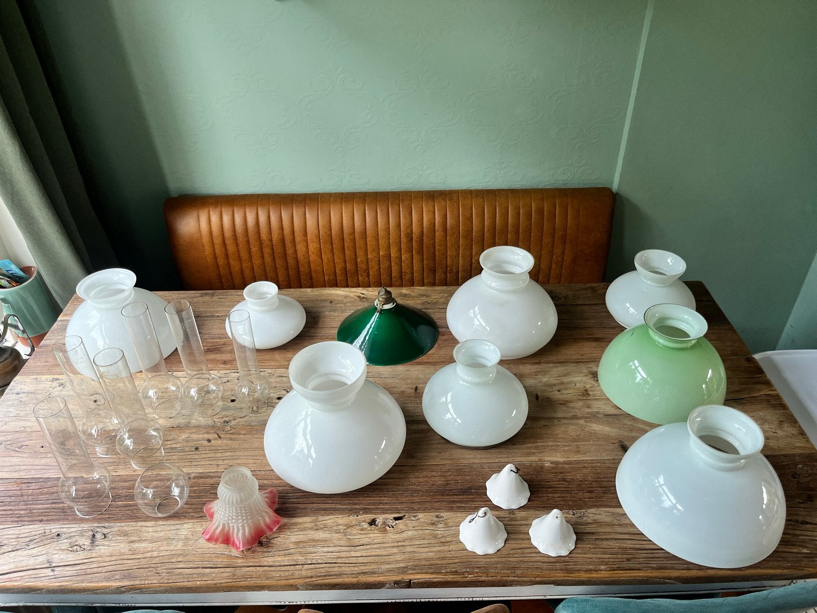 Diverse Opaline lampenkappen en onderdelen olielamp, Antiek en Kunst, Ophalen of Verzenden