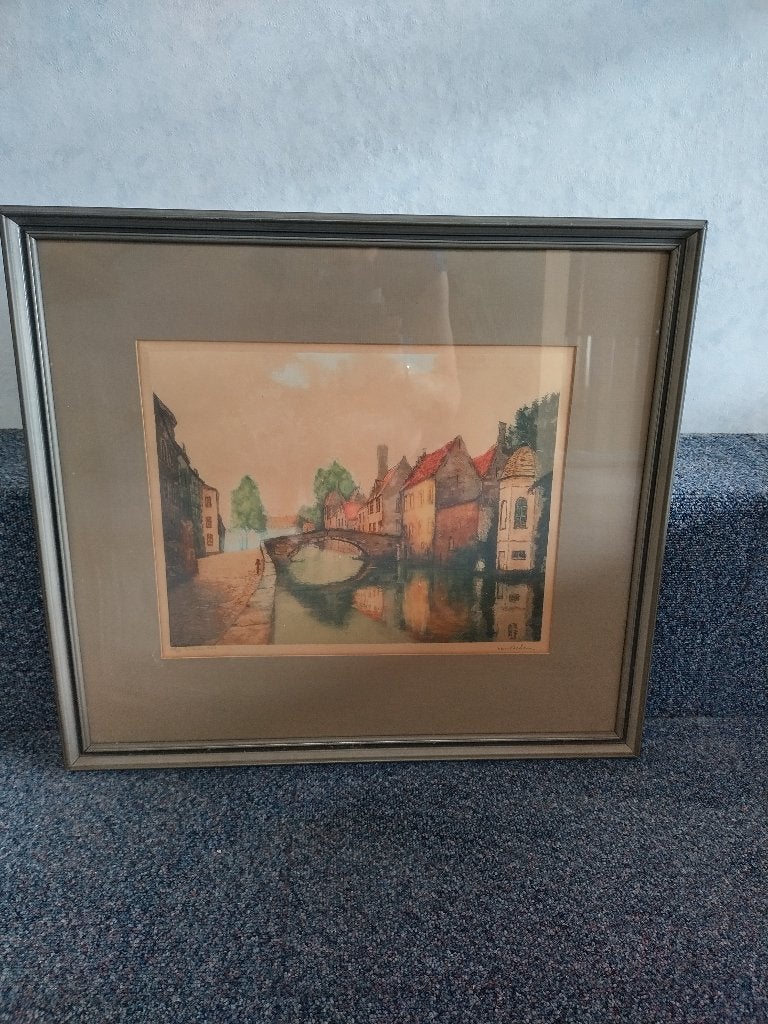 Ets De Peerdenbrug in Brugge, Antiek en Kunst, Ophalen of Verzenden, Ets, Genummerd