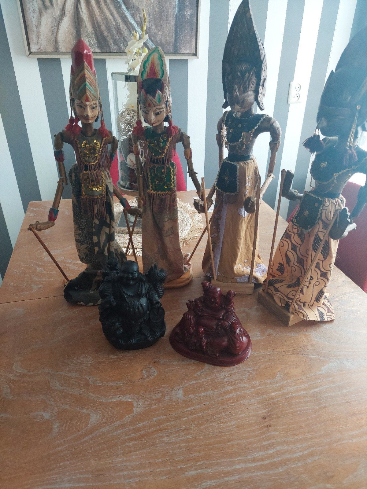 Set van 4 Indonesische Wajang Golek poppen en 2 Boeddha's, Ophalen, Overige onderwerpen, Handgemaakt, 20 - 50 cm