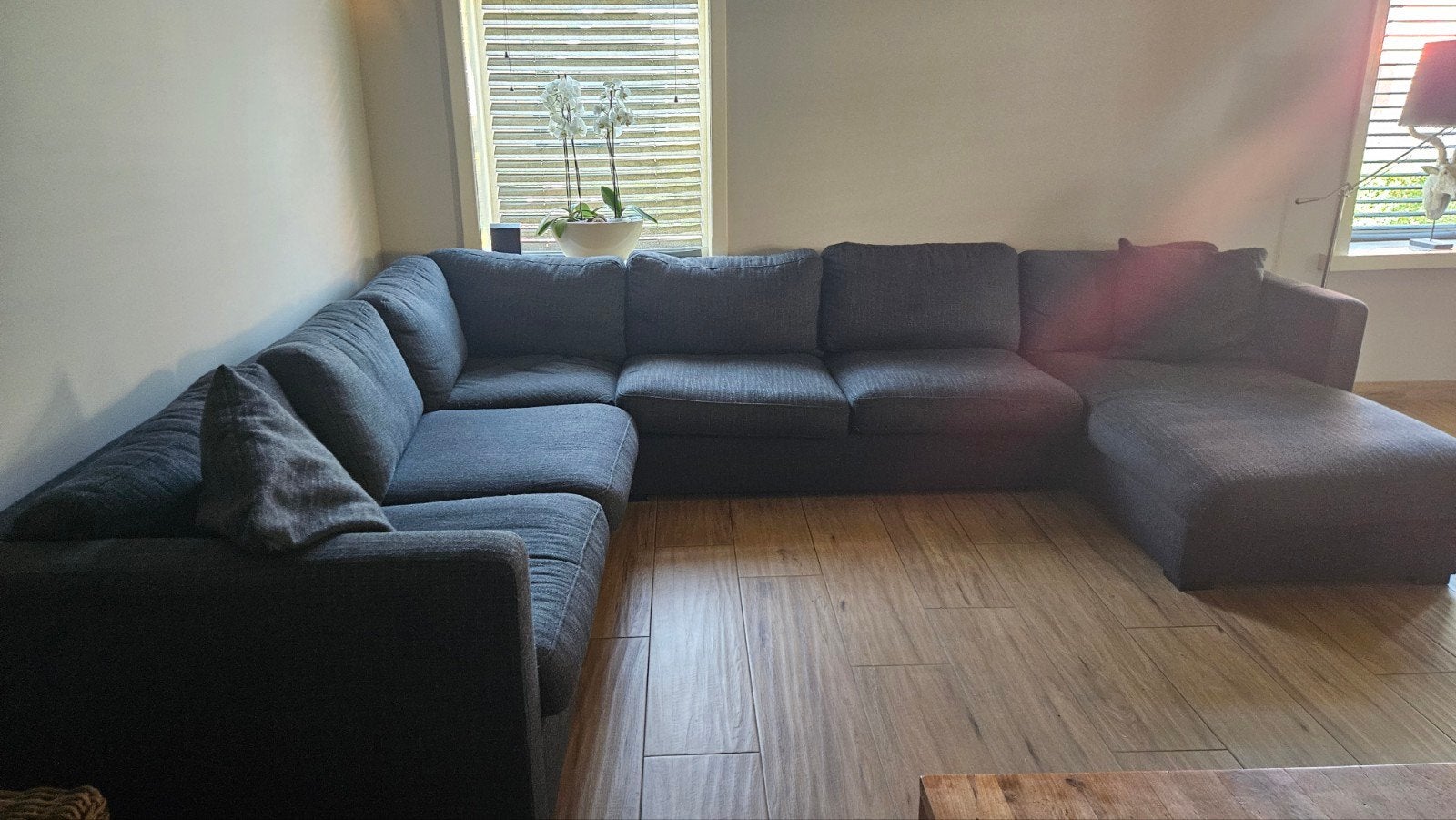 Ruime antracietgrijze hoekbank, Ophalen, Gebruikt, 100 tot 125 cm, Hoekbank