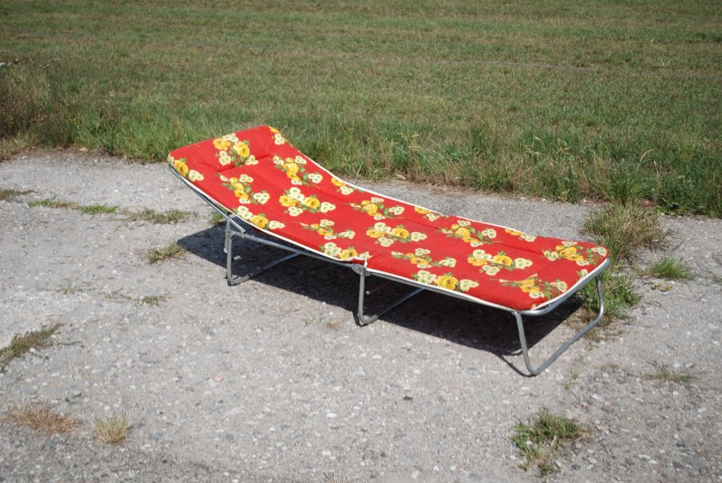 Vintage inklapbare stretcher met verstelbare rugleuning, Ophalen, Gebruikt, Aluminium, Nb