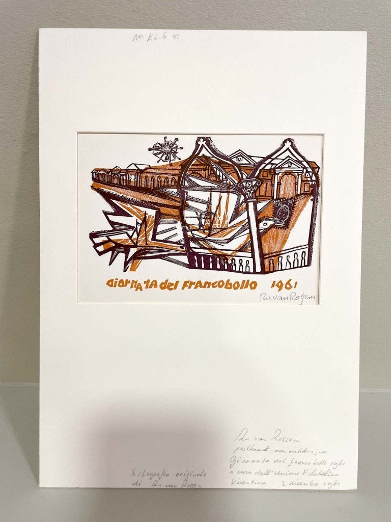 Ru van Rossem originele Lithografie, 10 cm, 1950 - 1999, Cartografie, Gesigneerd