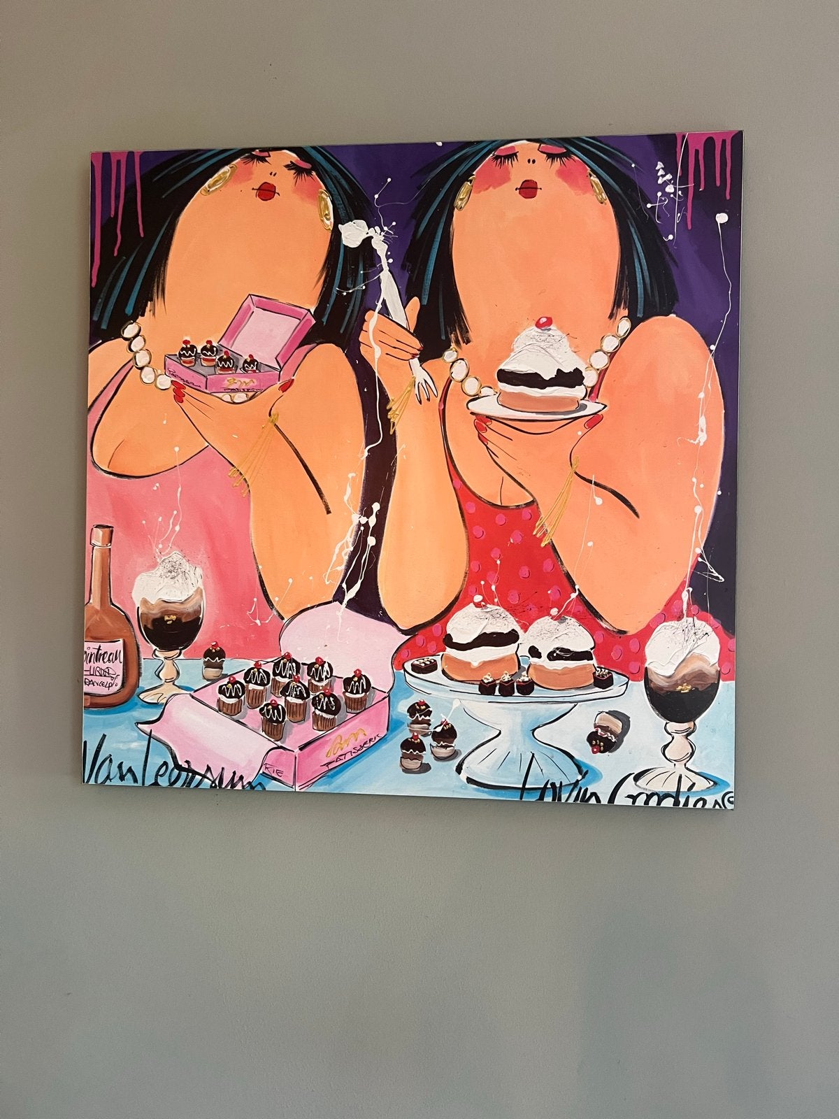 Schilderij Dikke Dames, Ophalen, Handgeschilderd, Textiel, Figuren