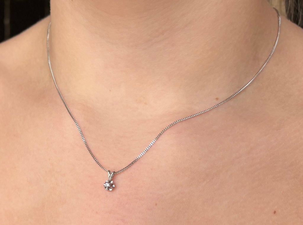 Solitair diamant 14k gouden gourmet ketting hanger briljant, Voordeelsieraden, Ophalen of Verzenden, Zo goed als nieuw, Met edelsteen