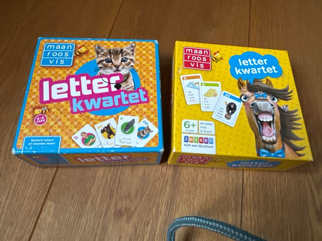 Maan Roos Vis Letterkwartet Spellen (2 stuks), Drie of vier spelers, Ophalen of Verzenden, Gebruikt