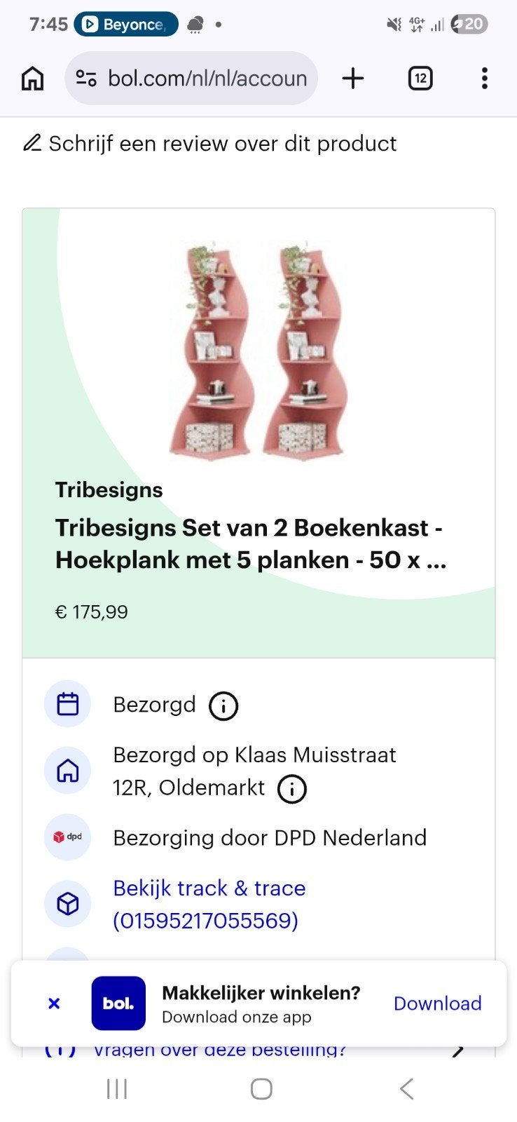 Roze Tribesigns Boekenkast Hoekplank met 5 planken, Huis en Inrichting, Ophalen, Nieuw, 50 tot 100 cm, Minder dan 100 cm
