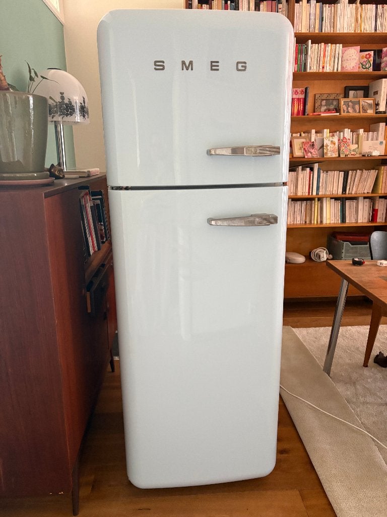 SMEG blauw koelkast, Ophalen, Gebruikt, 200 liter of meer, 60 cm of meer