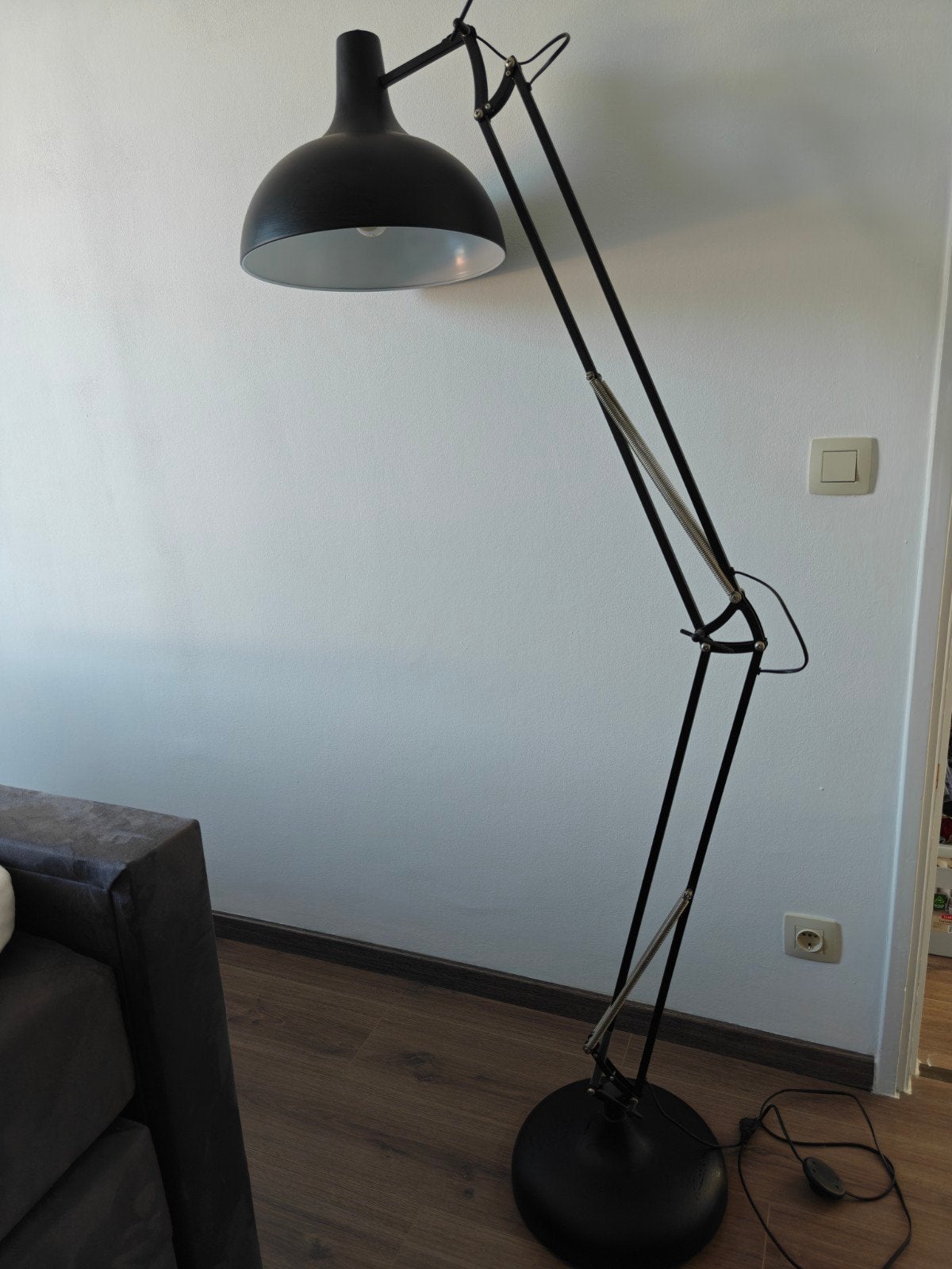 Zwarte staande lamp met verstelbare arm, Ophalen, Gebruikt, Modern, Industrieel, E27 (groot)