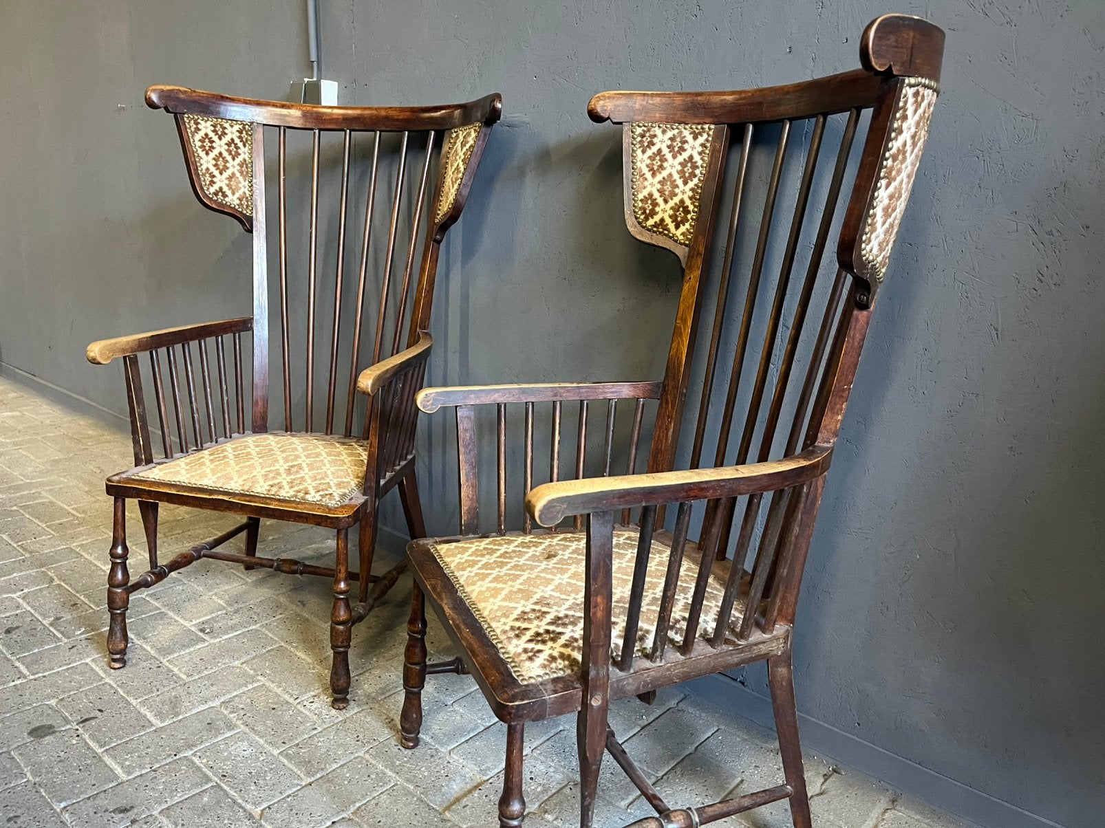 Antieke Engelse armstoelen fauteuil’s circa 1890, Ophalen, Zo goed als nieuw, Overige materialen, 2 zitplaatsen