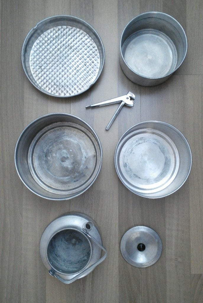 Lichtgewicht kampeer pannenset met waterketel!, Ophalen of Verzenden, Gebruikt