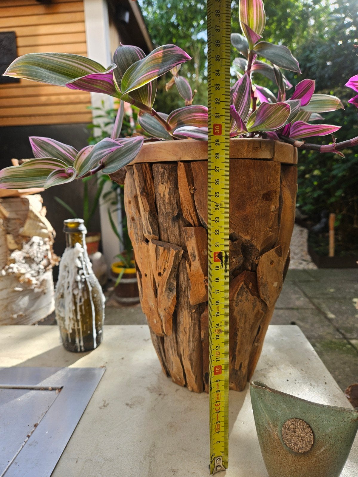 Unieke houten bloempot / vaas. Hand gemaakt, Tuin en Terras, Bloempotten, Overige materialen, Gebruikt, Ophalen of Verzenden, Minder dan 25 cm