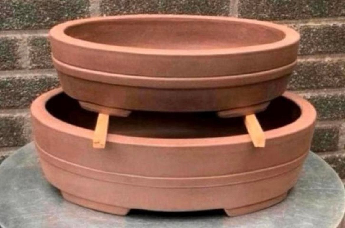 Bonsai schalen set bruin ongeglazuurd gemerkt aardewerk., Nieuw, Ophalen of Verzenden, Overige vormen, Aardewerk