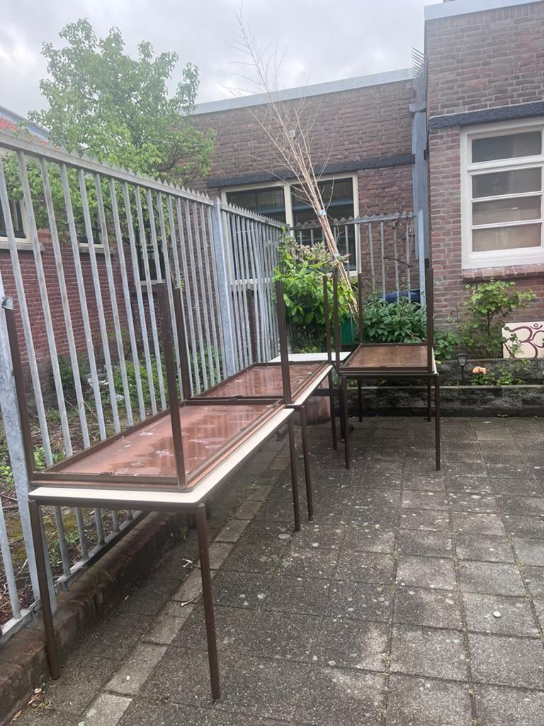 Tafels met metalen poten, Ophalen of Verzenden, Rechthoekig, 50 tot 100 cm