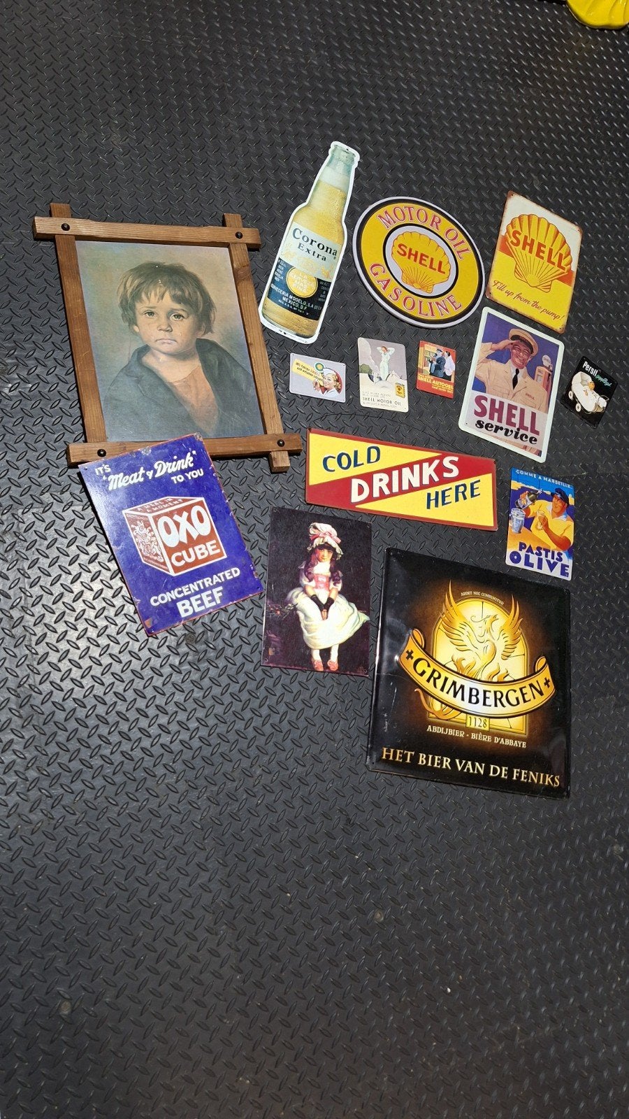 Vintage Reclameborden Collectie - Shell, Corona, Grimbergen, Verzamelen, Ophalen of Verzenden, Gebruikt, Overige typen