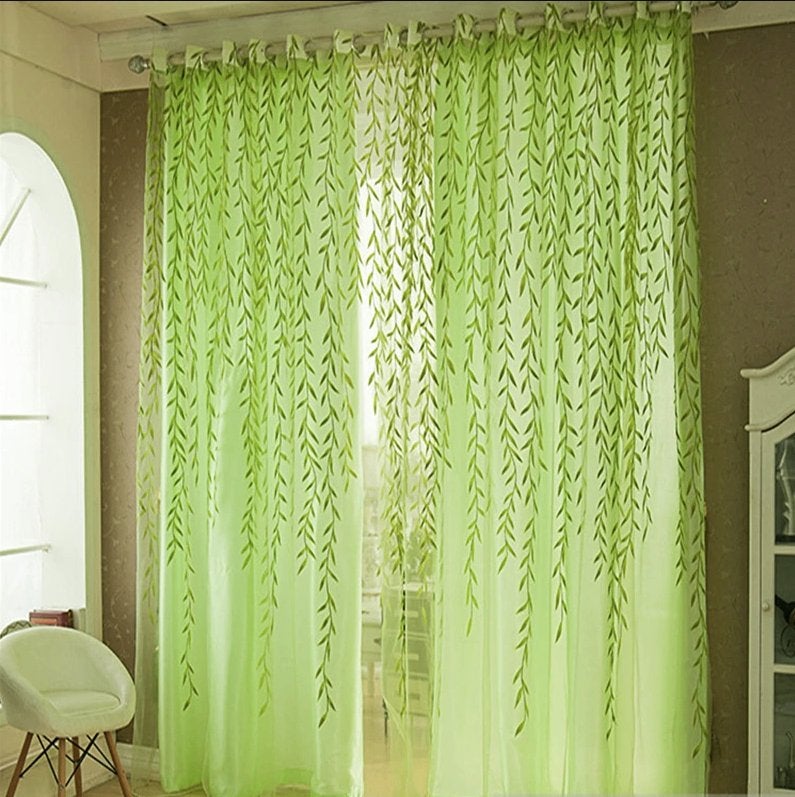 Groene Takken Vitrage Gordijnen Gordijn Planten Bloemen, Nieuw, 200 cm of meer, Groen, Verzenden