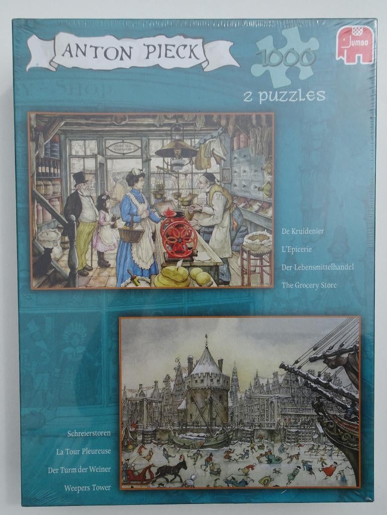 Anton Pieck: De Kruidenier & Schreierstoren-Jumbo, 2x1000 NW, Ophalen of Verzenden, 500 t/m 1500 stukjes, Nieuw, Legpuzzel