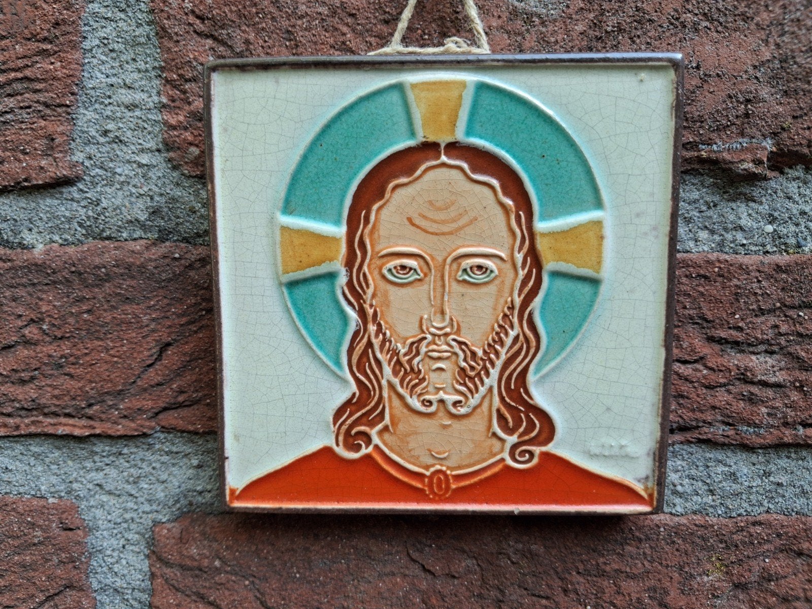 westraven Utrecht mandylion jezus christus cloisonné tegel, Antiek en Kunst, Ophalen of Verzenden