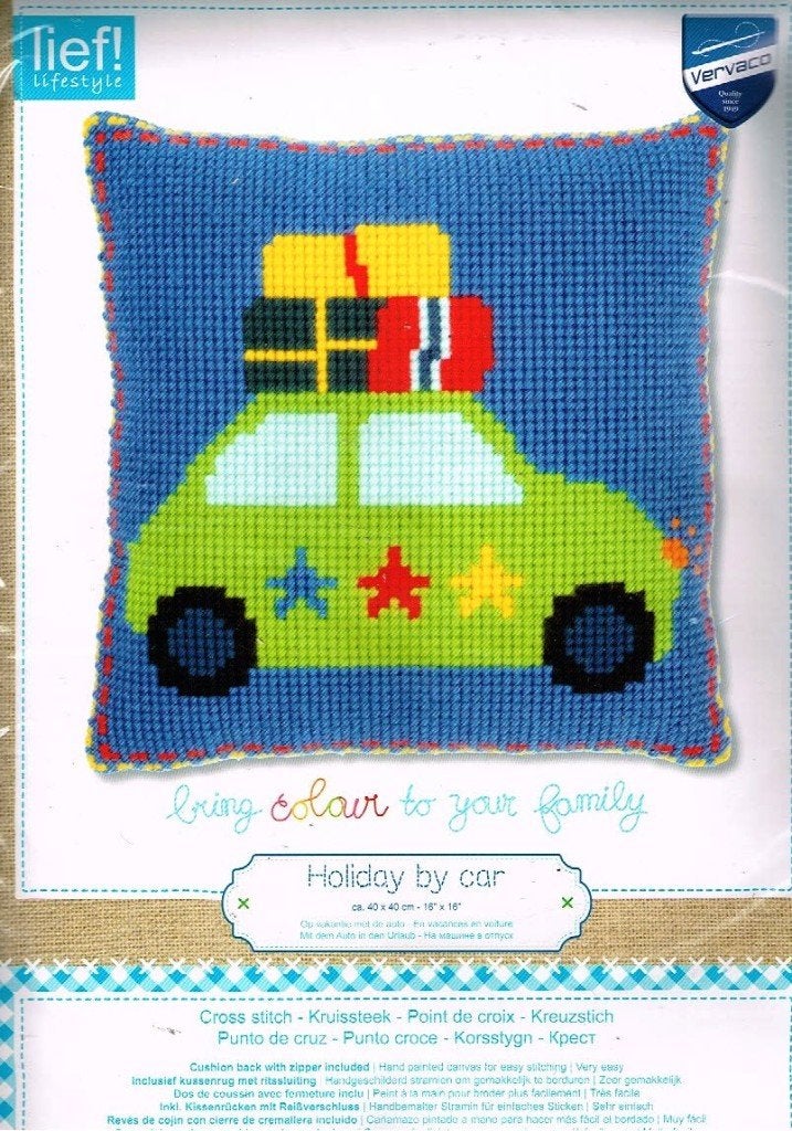 Cado OPRUIMING LIEF borduurpakket kussen HOLIDAY BY CAR, Ophalen of Verzenden, Nieuw, Handborduren, Borduurpakket