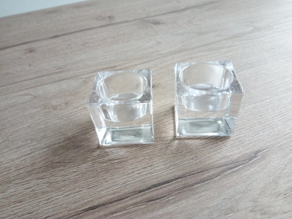 Glazen waxinelicht houder, theelicht houder, glas, vierkant, Beige, Ophalen of Verzenden, 5 cm, Kaars