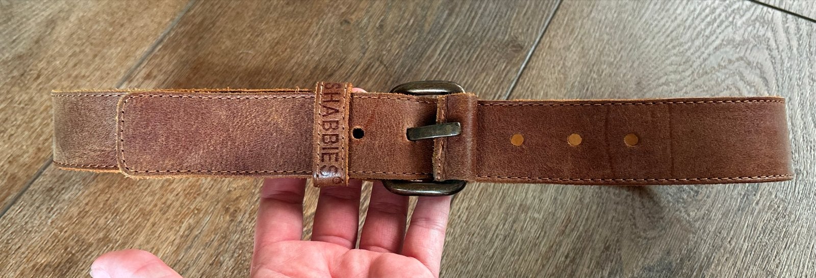 Shabbies Fred de la Bretoniere bruine leren riem 85cm nieuw, 80 tot 90 cm, Bruin, Echt leder, Nieuw