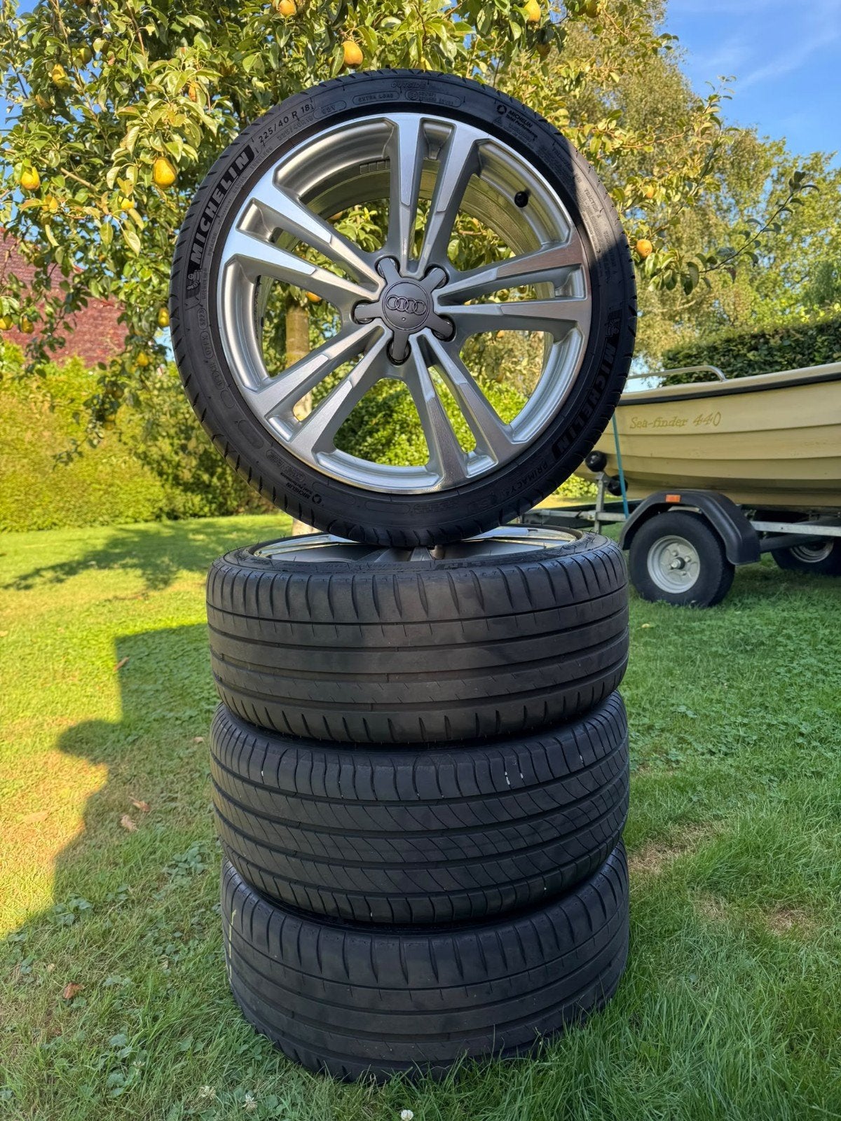 Originele 18 inch Audi A3 S-line 5x112 velgen Michelin zomer, Ophalen, 18 inch, Gebruikt, Banden en Velgen