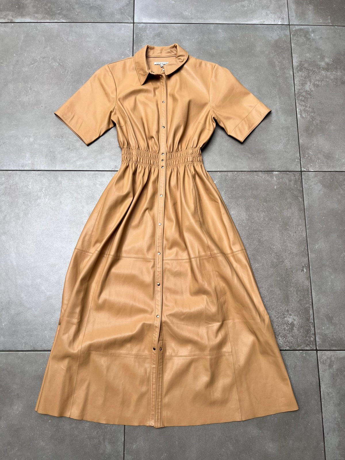 FIFTH HOUSE VEGAN LEREN MIDIJURK GETAILLEERD JURK 40 BEIGE, Maat 38/40 (M), Overige kleuren, Ophalen of Verzenden, Zo goed als nieuw
