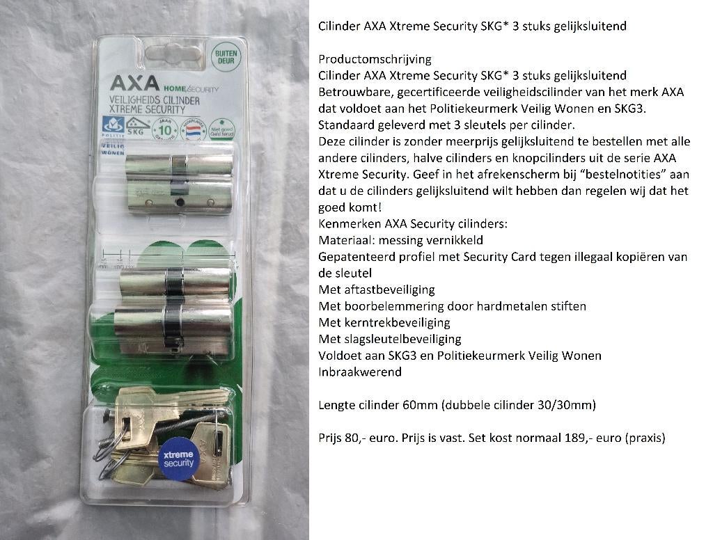 AXA extreme secyrity cilinders 3 stuks, Ophalen of Verzenden, Nieuw