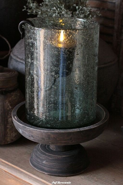 Etagère met windlicht, plateau, bubbelglas, Www.jufbrocante.nl, Www.jufbrocante.nl, Nieuw, Ophalen of Verzenden