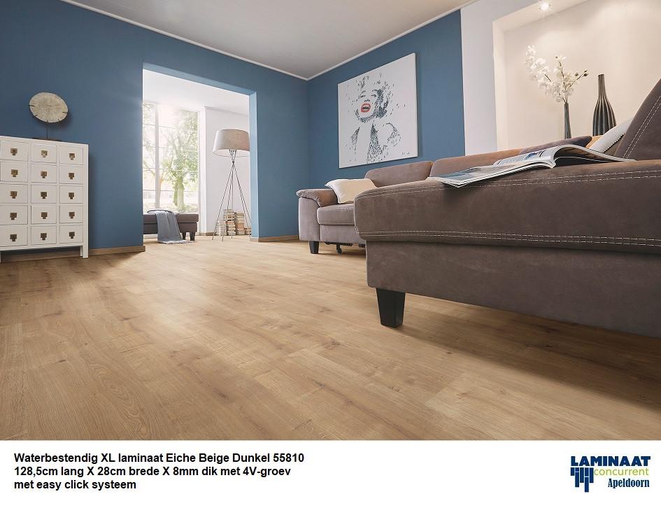 Waterbestendig Laminaat Eiche Beige Dunkel 55810 28cm breed, 28cm bred plank natuur eiken waterbestendig laminaat vloer, 75 m² of meer
