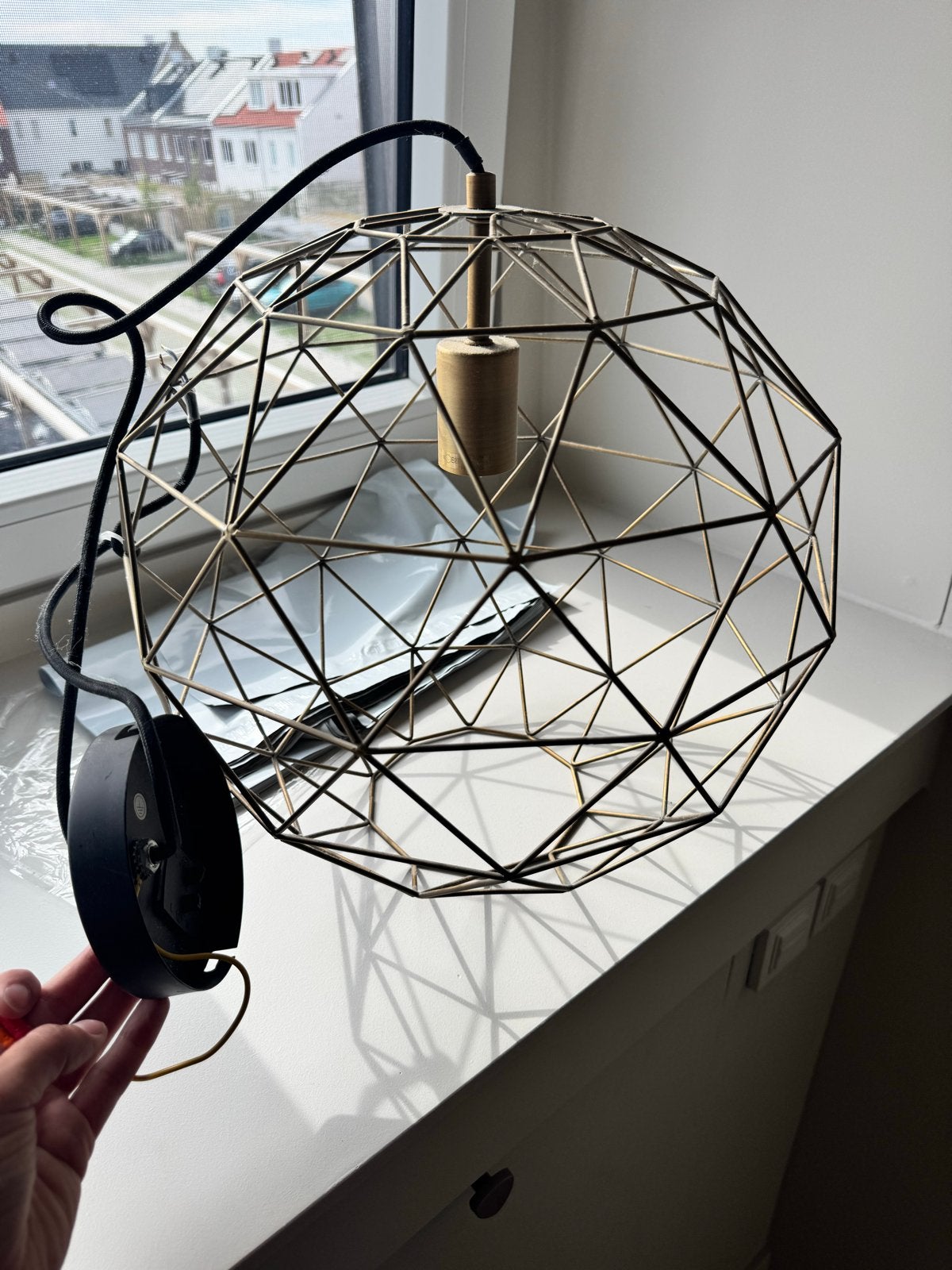 Karwei Hanglamp Zwart/Goud Geometrisch Design E27, Ophalen, Gebruikt, Metaal, E27 (groot)