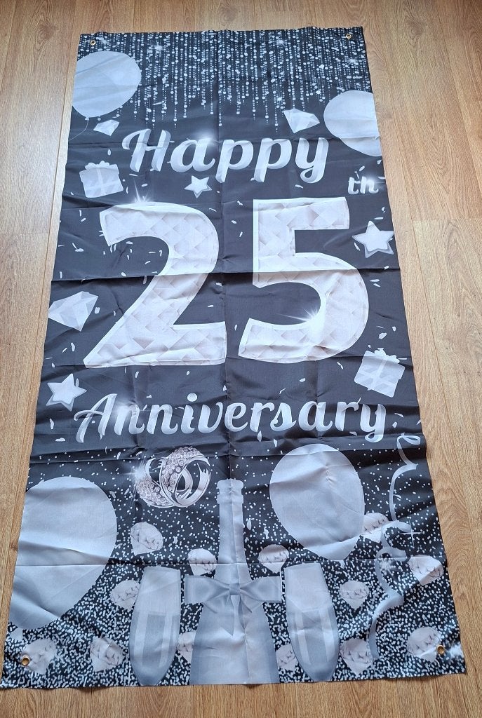 Happy 25th Anniversary Banner - Zilveren Jubileum, Ophalen of Verzenden, Zo goed als nieuw, Versiering, Geboorte of Huwelijk