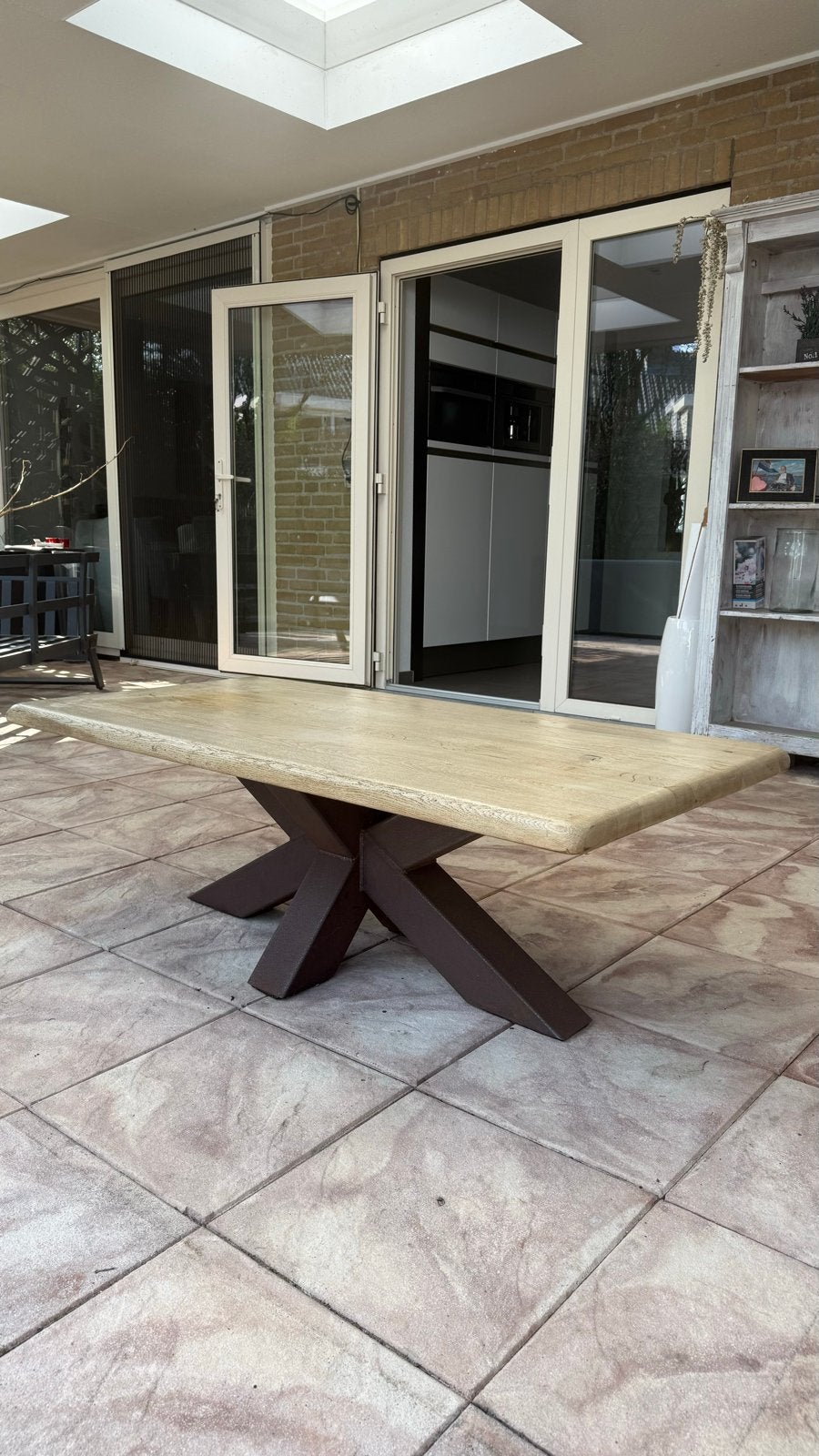 Mooie salontafel met massief eiken blad, Huis en Inrichting, Ophalen, Gebruikt, 100 tot 150 cm, Eikenhout