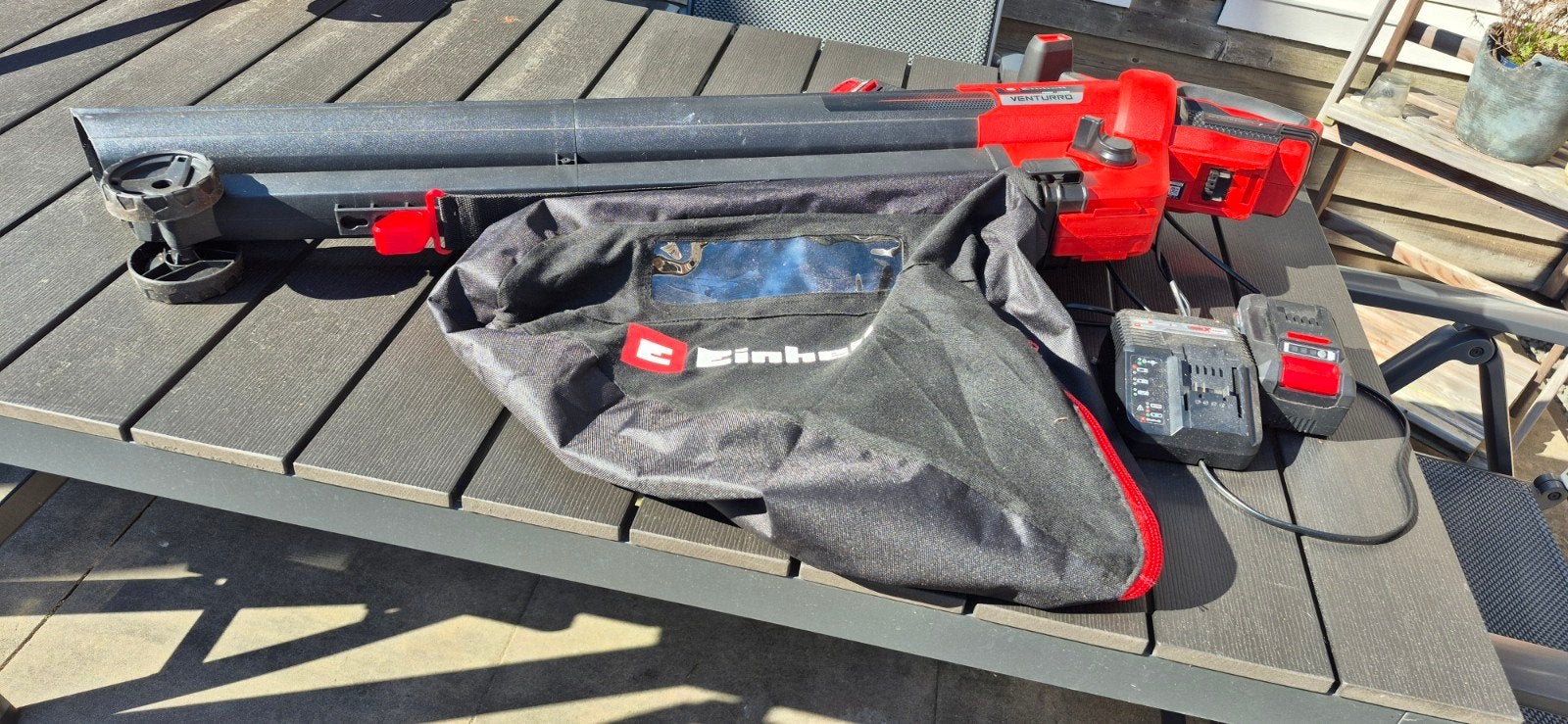 Einhell Accu Bladblazer/-zuiger met Opvangzak/accu/oplader, Ophalen, Met opvangzak, Einhell, Zo goed als nieuw
