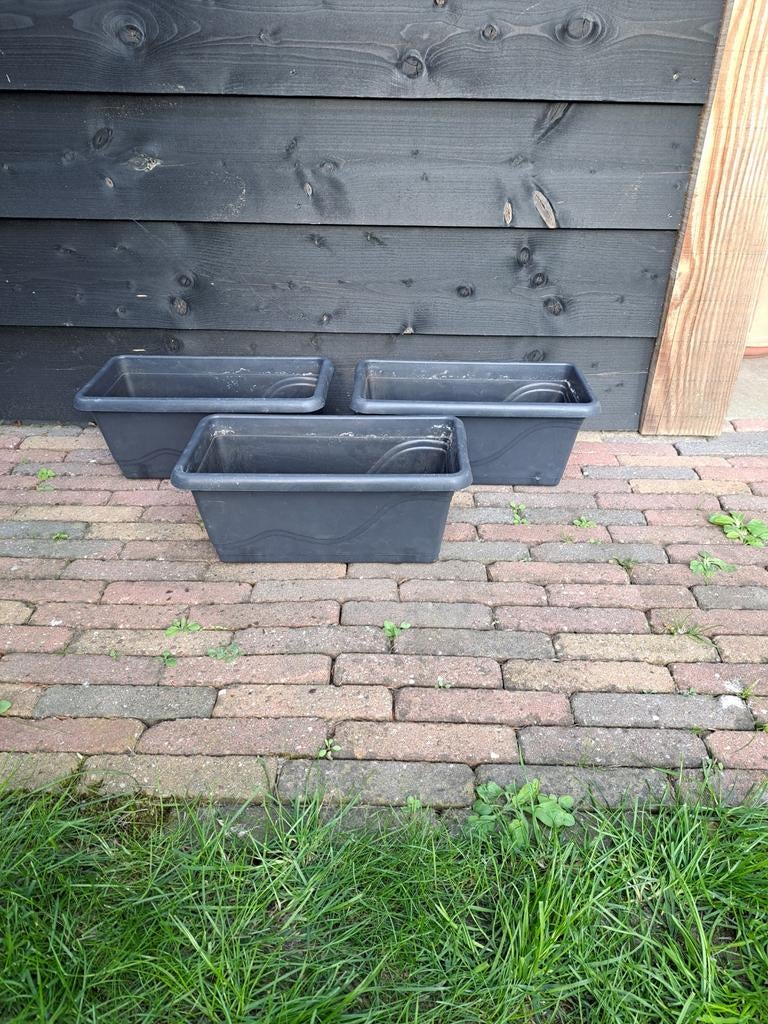 3 langwerpige kunststof antraciet bloembakken Z.G.A.N, Tuin en Terras, Bloembakken en Plantenbakken, Kunststof, Minder dan 30 cm