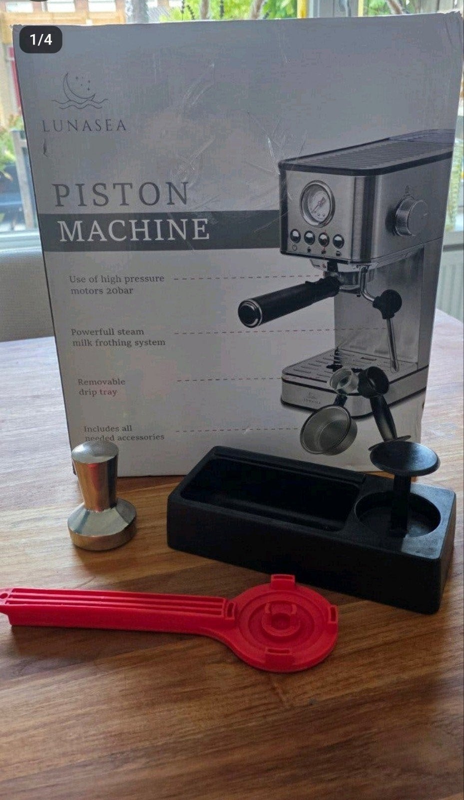 Piston koffie machine + toebehoren, Ophalen, Espresso apparaat, Nieuw, Gemalen koffie