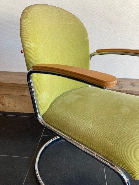 3 Gispen 413 RL stoelen, chroom, nieuwe ribstof naar keuze, Gebruikt, Drie, Design, Stof