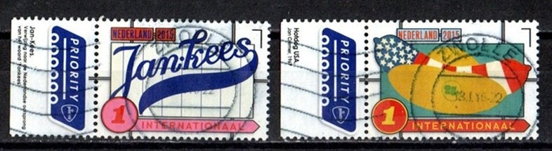 Nederland nr. 3325 +3329 Grenzeloos Nederland-USA gestempeld, Verzenden, Na 1940, Gestempeld